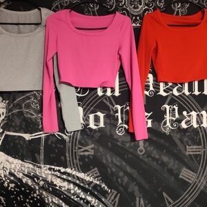 Pink, Red and Grey Women's Crop Tops